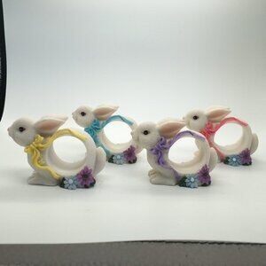 Set of 4 Bunny Rabbit Napkin Ring Holders Easter Home Decor